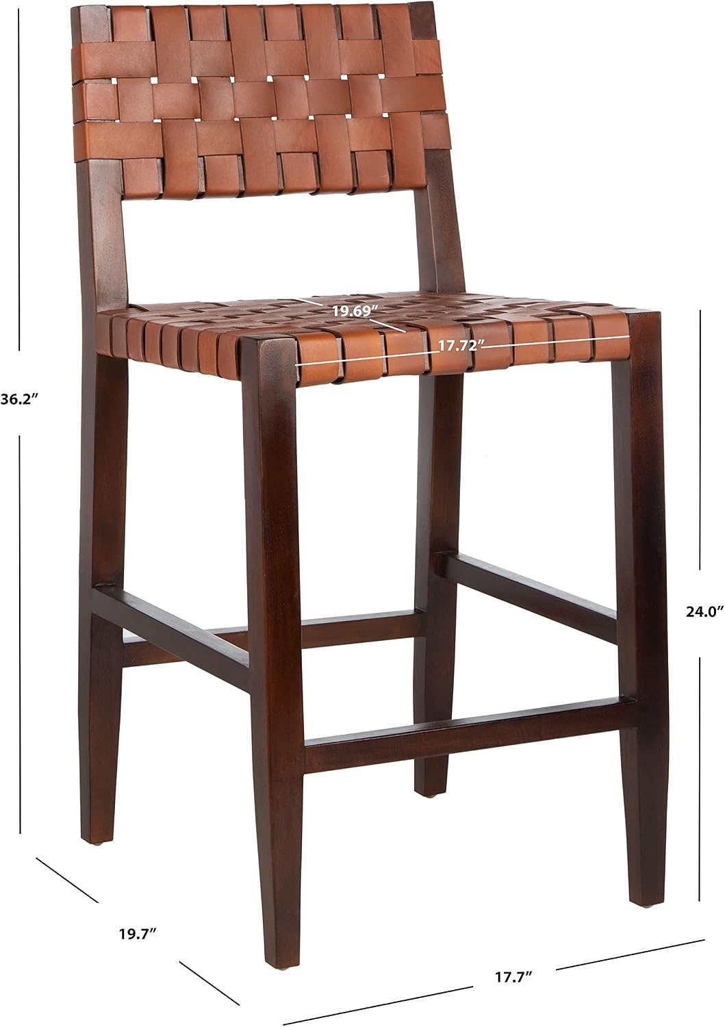 image:imageSafavieh Home Collection Paxton Cognac and Walnut Woven 24inch Leather Counter Stool