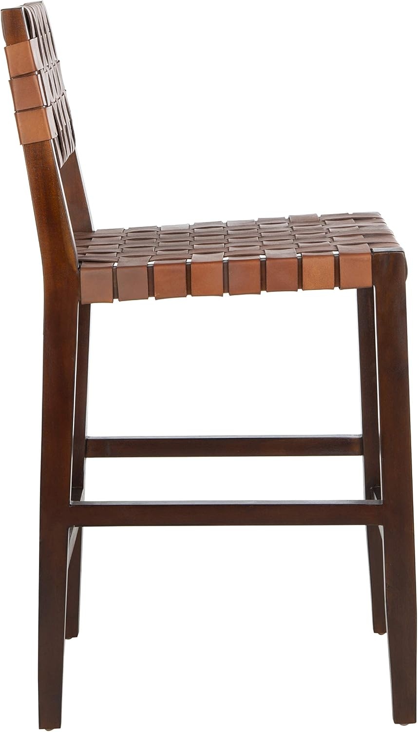 image:imageSafavieh Home Collection Paxton Cognac and Walnut Woven 24inch Leather Counter Stool