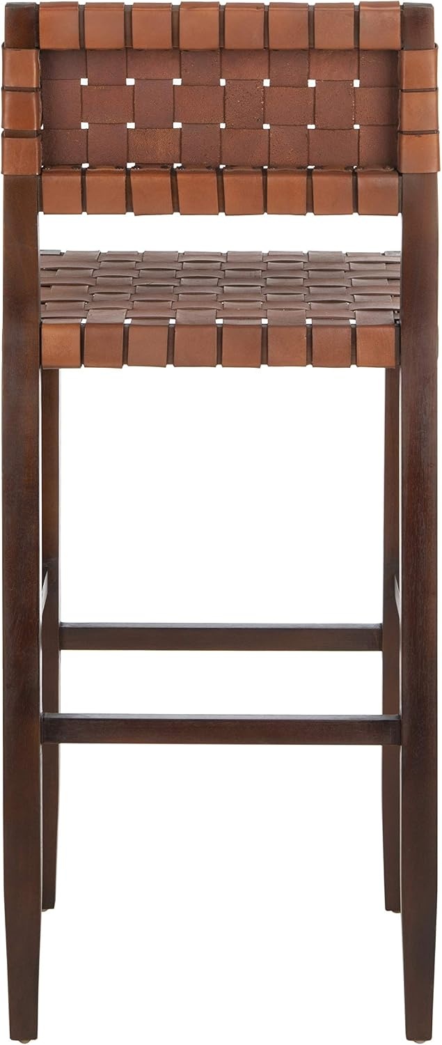 image:imageSafavieh Home Collection Paxton Cognac and Walnut Woven 30inch Leather Bar Stool
