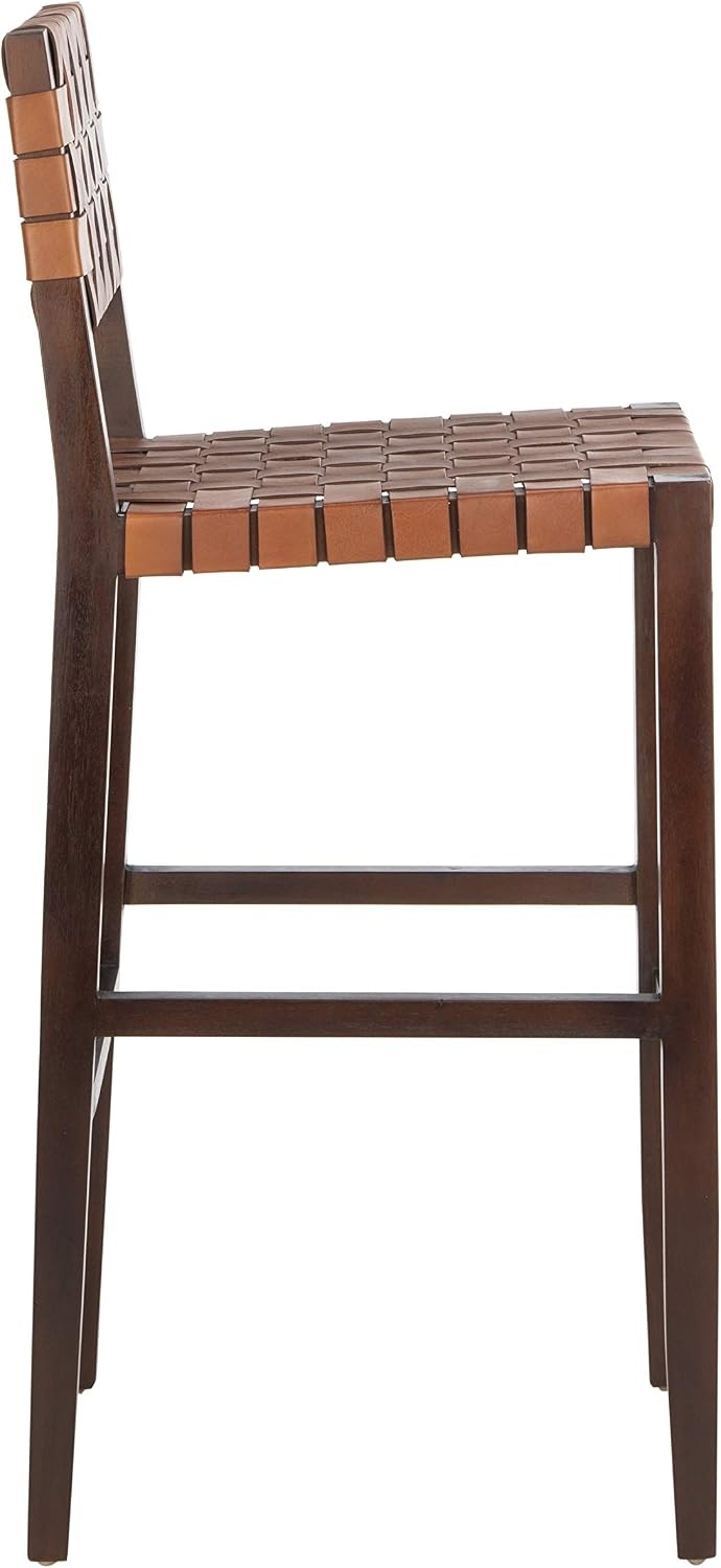 image:imageSafavieh Home Collection Paxton Cognac and Walnut Woven 30inch Leather Bar Stool