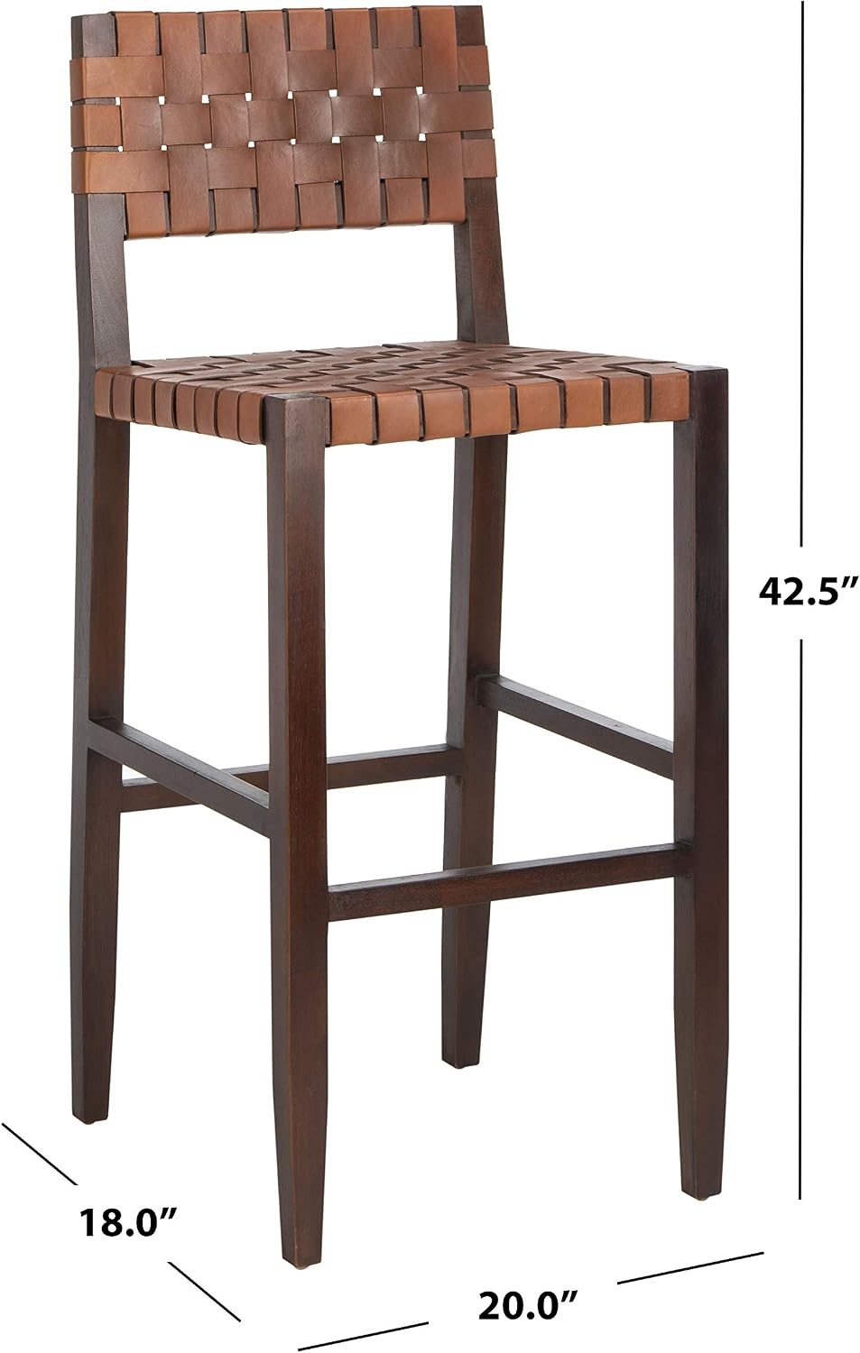 image:imageSafavieh Home Collection Paxton Cognac and Walnut Woven 30inch Leather Bar Stool