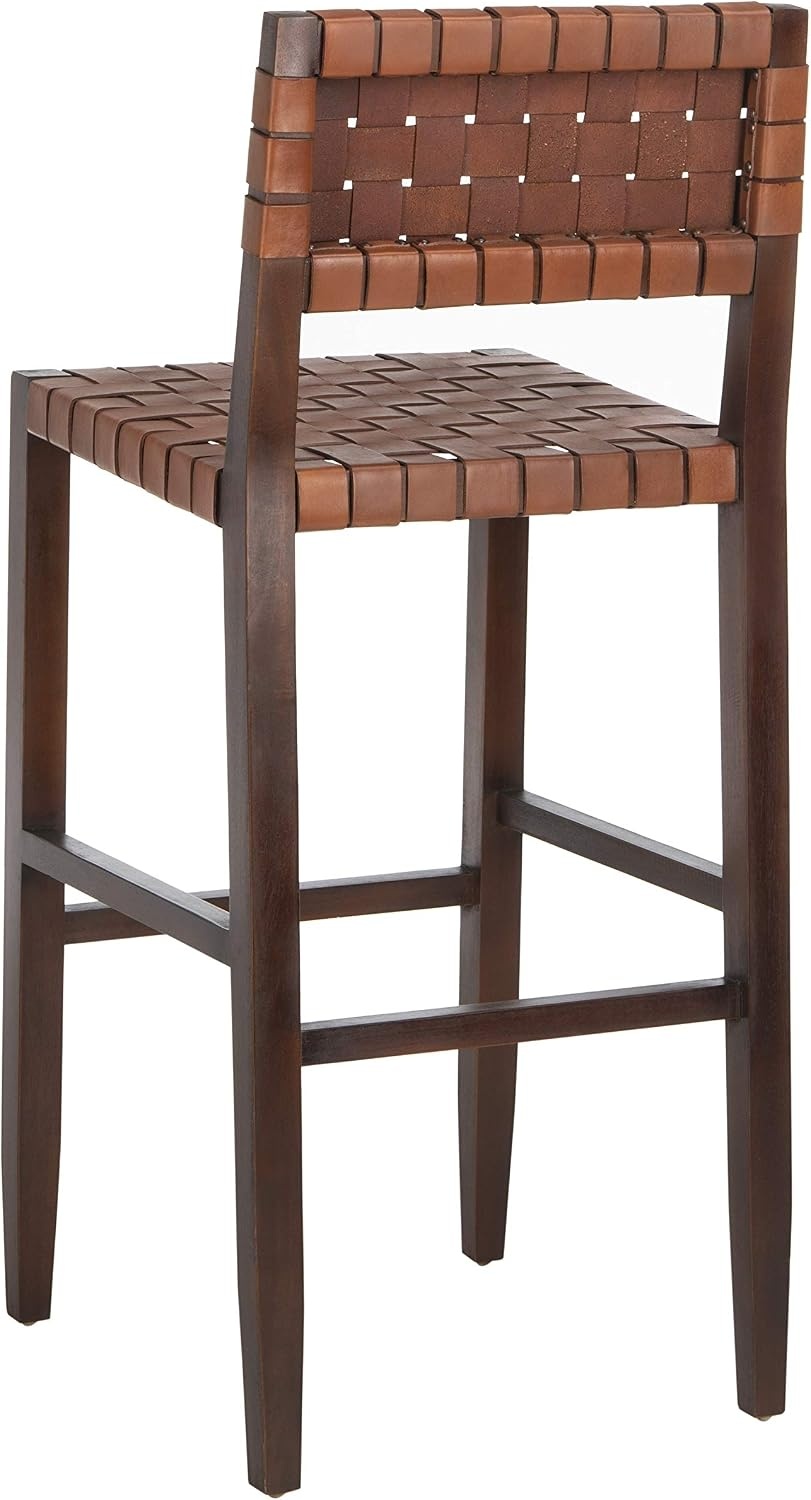 image:imageSafavieh Home Collection Paxton Cognac and Walnut Woven 30inch Leather Bar Stool