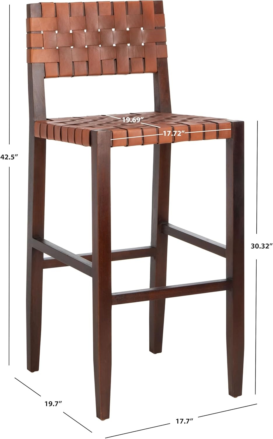 image:imageSafavieh Home Collection Paxton Cognac and Walnut Woven 30inch Leather Bar Stool