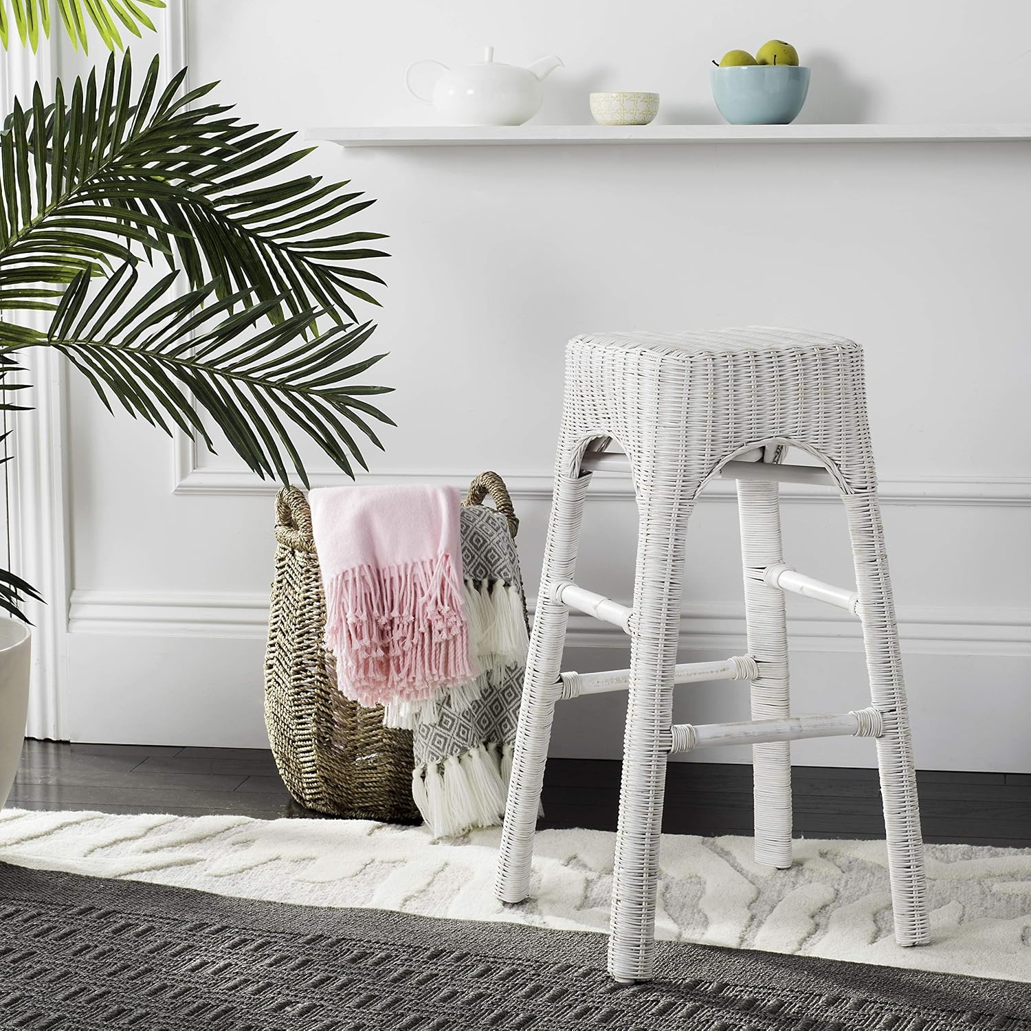 image:imageSafavieh Home Collection Percy White Rattan 30inch Bar Stool