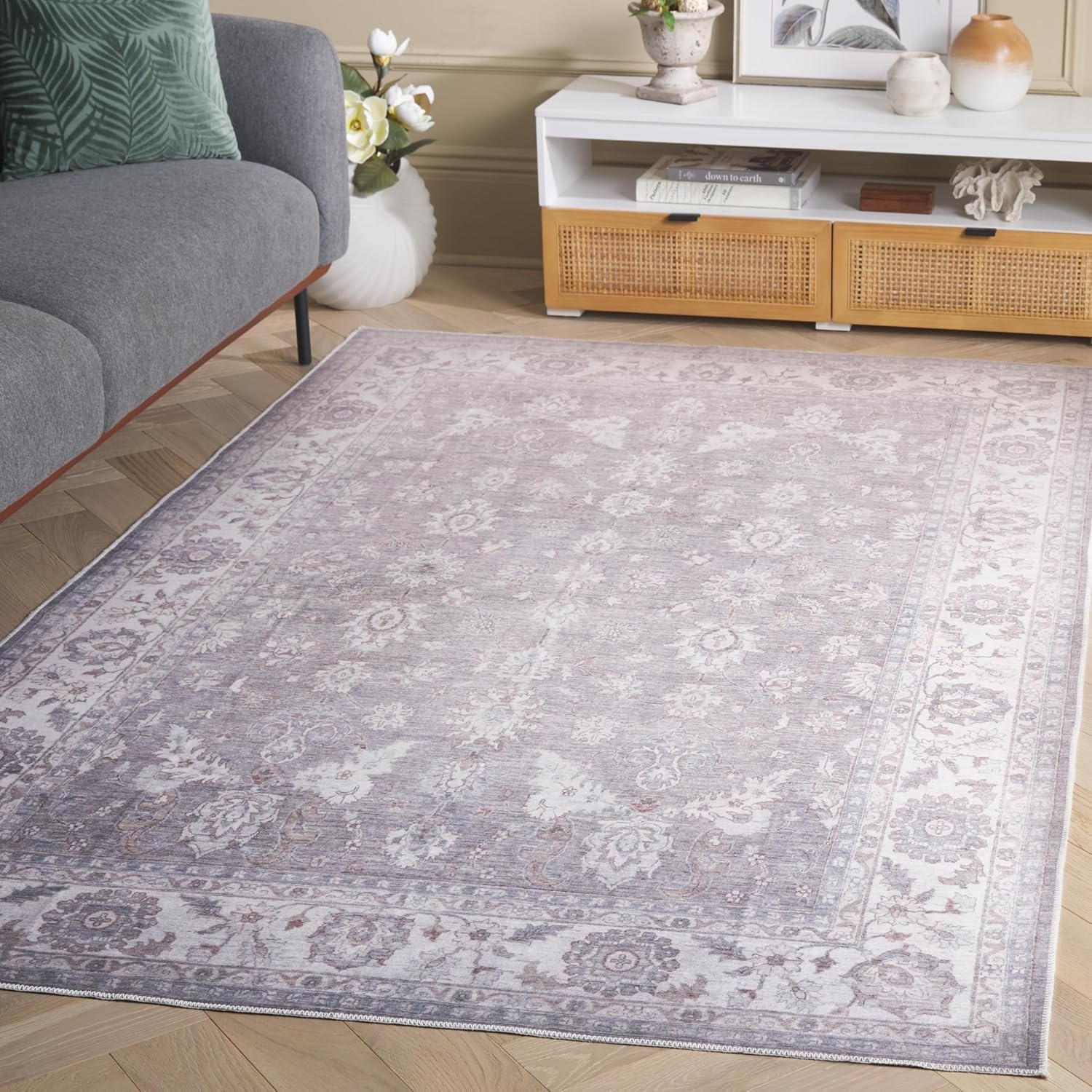 image:imageSafavieh Washable Rug Arizona Collection 8 x 10 Grey amp Ivory Slip Resistant amp Easy to Clean Ideal for Living Room Bedroom Home Office Dining Space ARZ197FGreyIvory