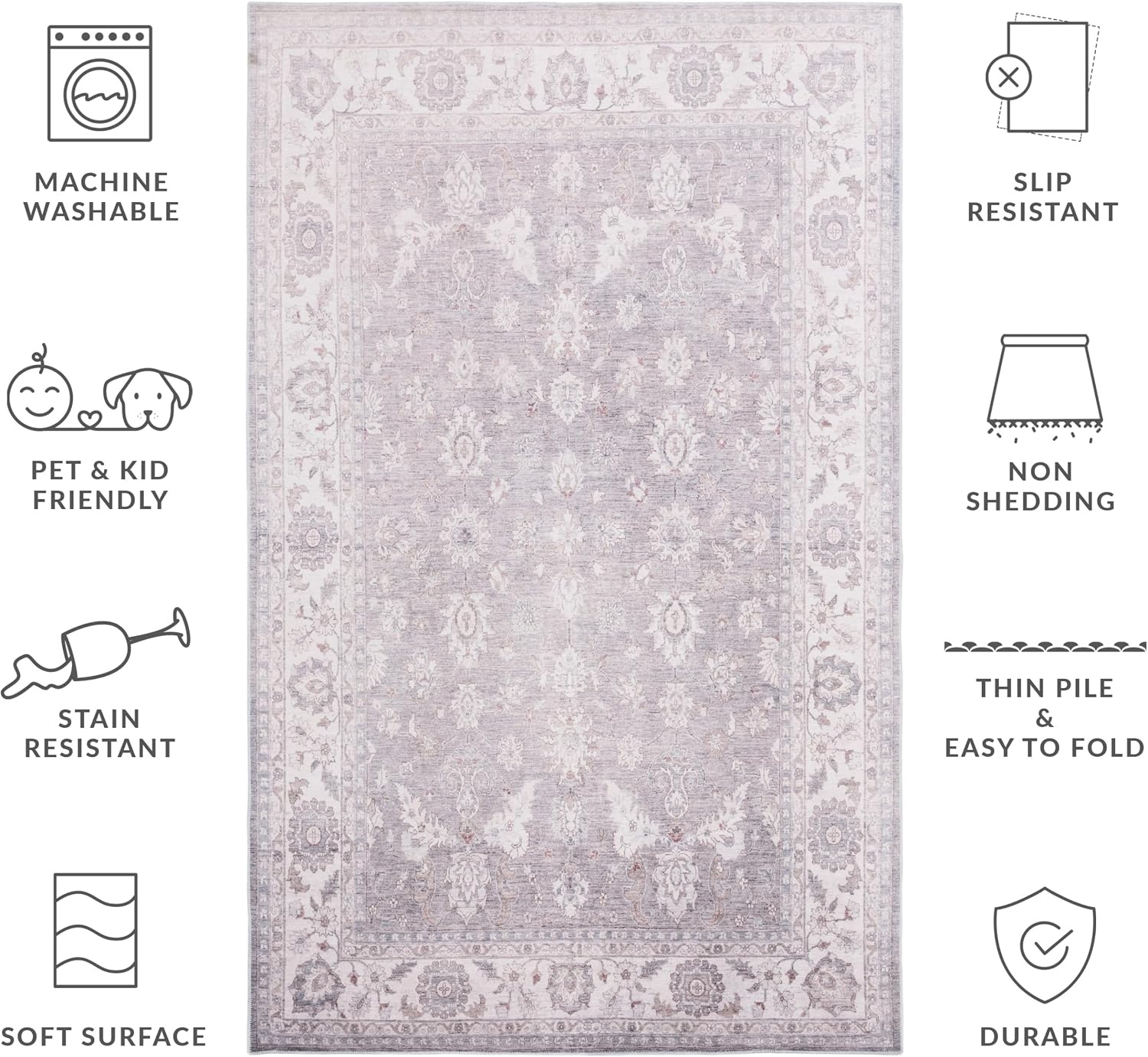 image:imageSafavieh Washable Rug Arizona Collection 8 x 10 Grey amp Ivory Slip Resistant amp Easy to Clean Ideal for Living Room Bedroom Home Office Dining Space ARZ197FGreyIvory