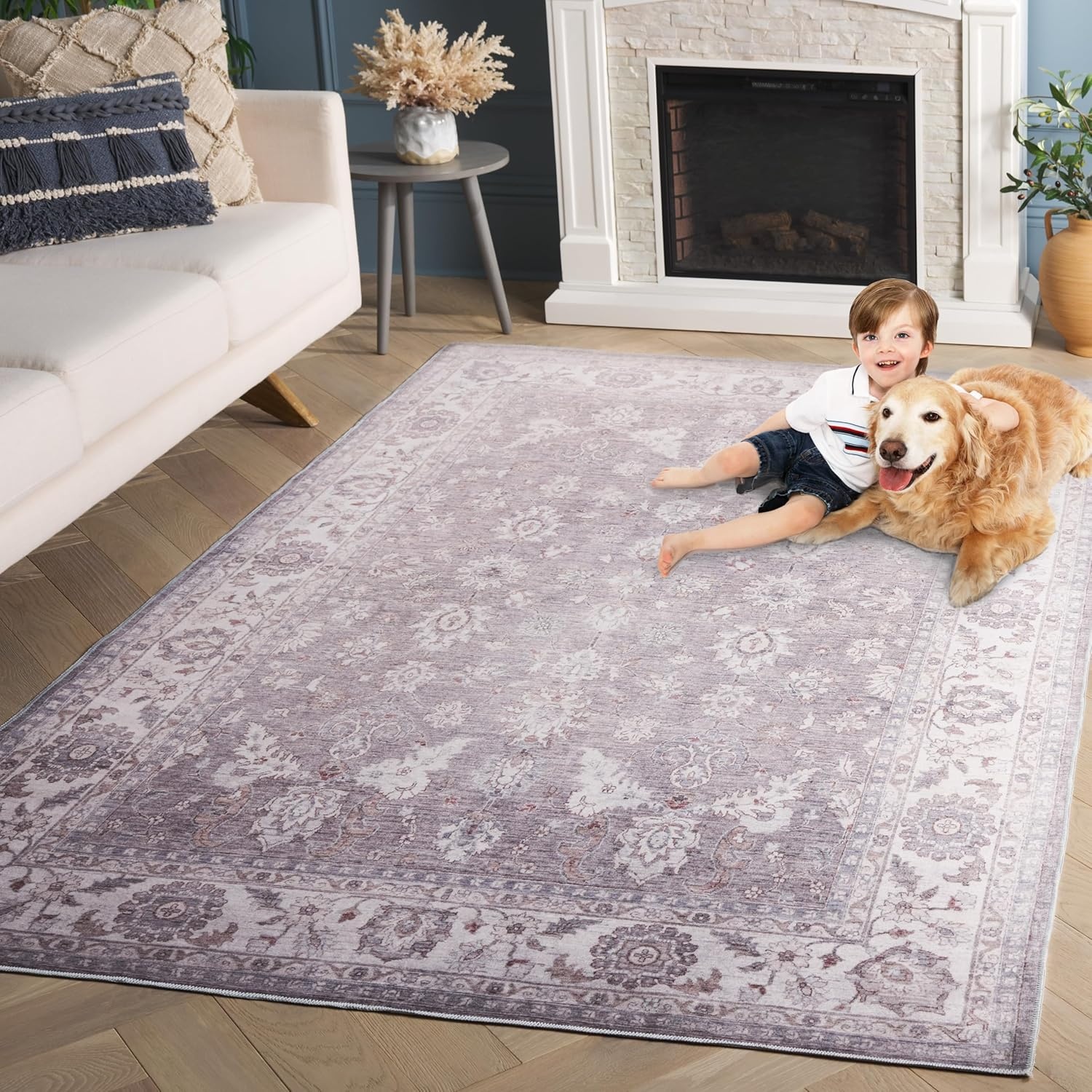 image:imageSafavieh Washable Rug Arizona Collection 8 x 10 Grey amp Ivory Slip Resistant amp Easy to Clean Ideal for Living Room Bedroom Home Office Dining Space ARZ197FGreyIvory
