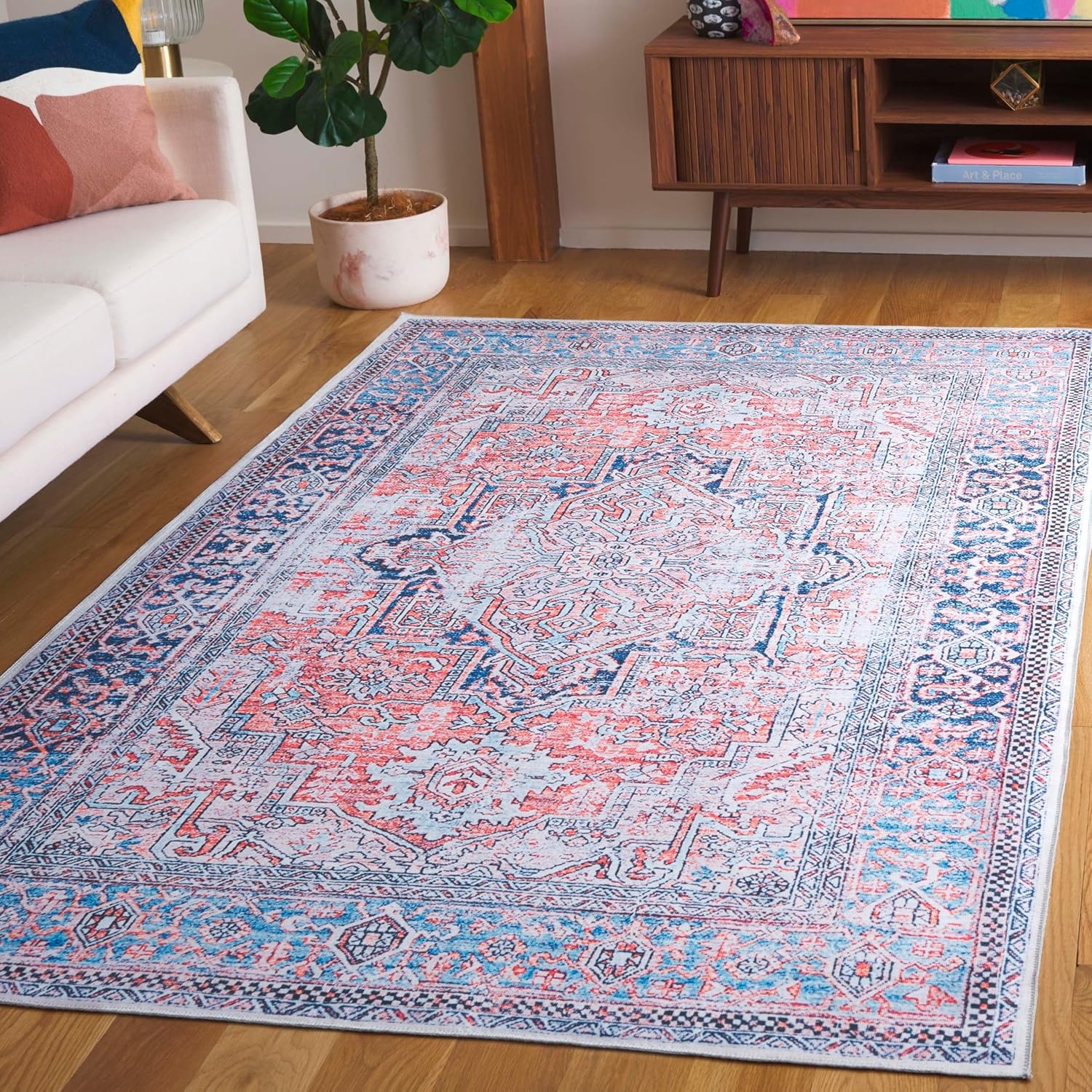 image:imageSafavieh Washable Rug Arizona Collection 8 x 10 Rust amp Grey Slip Resistant amp Easy to Clean Ideal for Living Room Bedroom Home Office Dining Space ARZ223QRustNavy