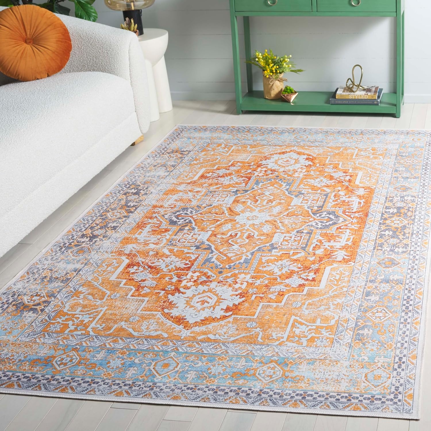image:imageSafavieh Washable Rug Arizona Collection 8 x 10 Rust amp Grey Slip Resistant amp Easy to Clean Ideal for Living Room Bedroom Home Office Dining Space ARZ223QRustGrey