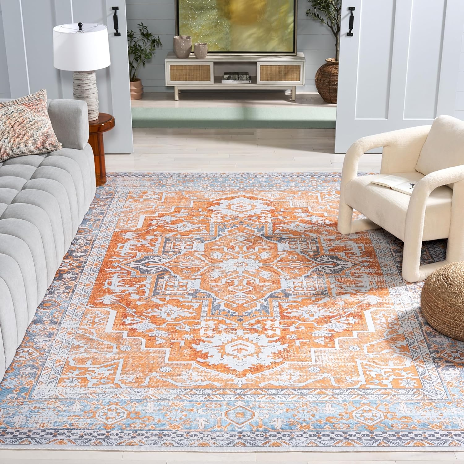 image:imageSafavieh Washable Rug Arizona Collection 8 x 10 Rust amp Grey Slip Resistant amp Easy to Clean Ideal for Living Room Bedroom Home Office Dining Space ARZ223QRustGrey