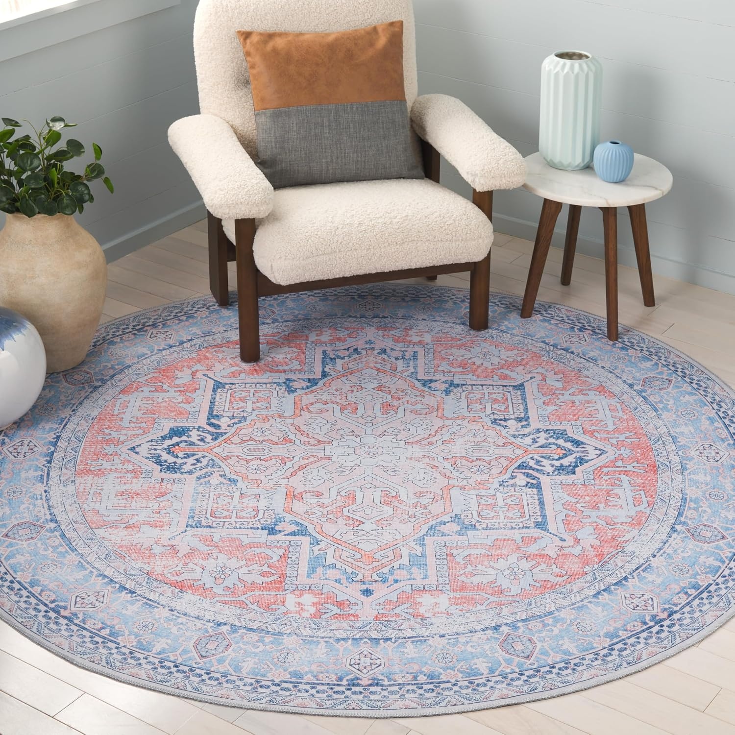 image:imageSafavieh Washable Rug Arizona Collection 8 x 10 Rust amp Grey Slip Resistant amp Easy to Clean Ideal for Living Room Bedroom Home Office Dining Space ARZ223QRustNavy
