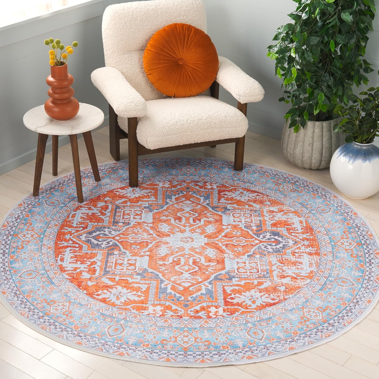 image:imageSafavieh Washable Rug Arizona Collection 8 x 10 Rust amp Grey Slip Resistant amp Easy to Clean Ideal for Living Room Bedroom Home Office Dining Space ARZ223QRustGrey