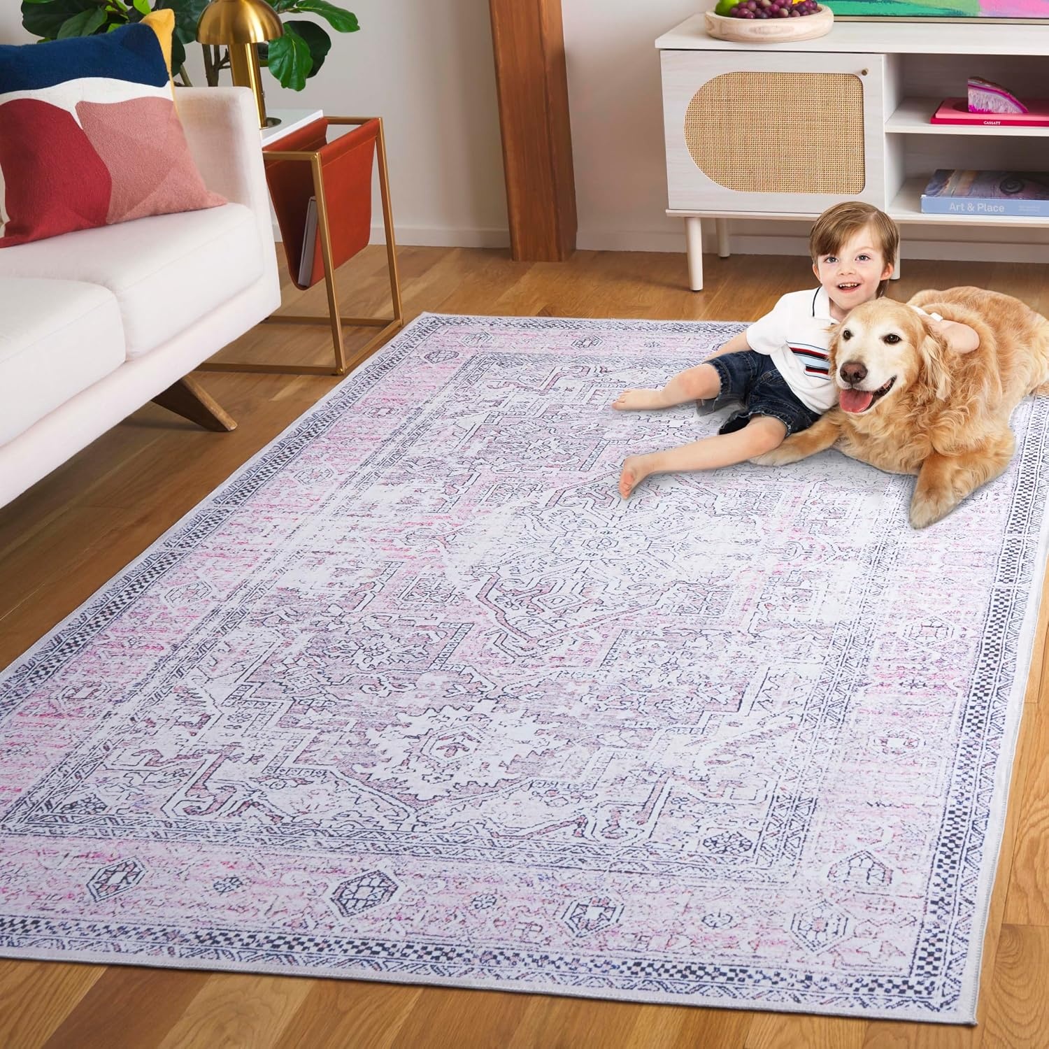 image:imageSafavieh Washable Rug Arizona Collection 8 x 10 Rust amp Grey Slip Resistant amp Easy to Clean Ideal for Living Room Bedroom Home Office Dining Space ARZ223QPinkBeige