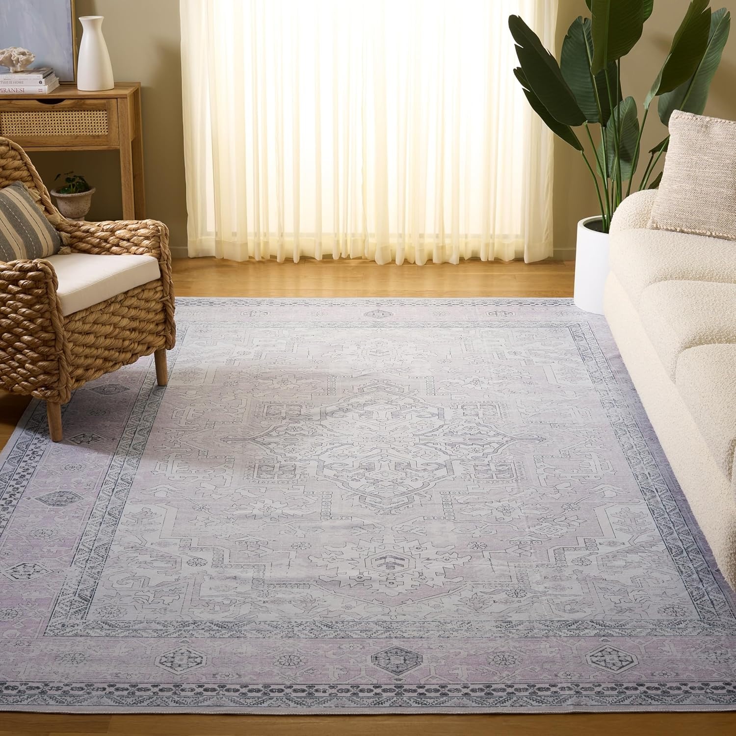 image:imageSafavieh Washable Rug Arizona Collection 8 x 10 Rust amp Grey Slip Resistant amp Easy to Clean Ideal for Living Room Bedroom Home Office Dining Space ARZ223QPinkBeige