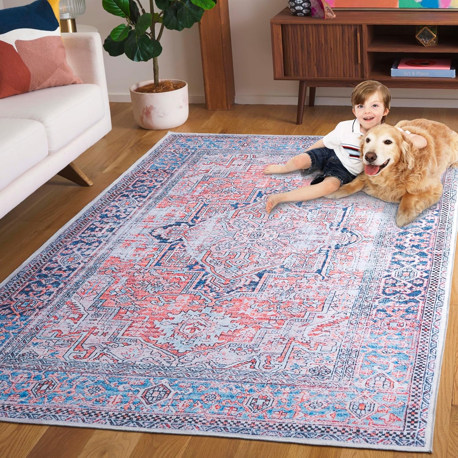 image:imageSafavieh Washable Rug Arizona Collection 8 x 10 Rust amp Grey Slip Resistant amp Easy to Clean Ideal for Living Room Bedroom Home Office Dining Space ARZ223QRustNavy