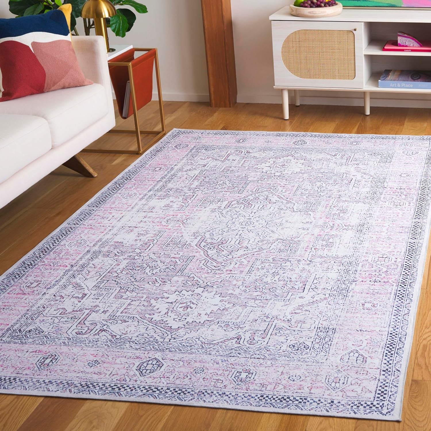 image:imageSafavieh Washable Rug Arizona Collection 8 x 10 Rust amp Grey Slip Resistant amp Easy to Clean Ideal for Living Room Bedroom Home Office Dining Space ARZ223QPinkBeige