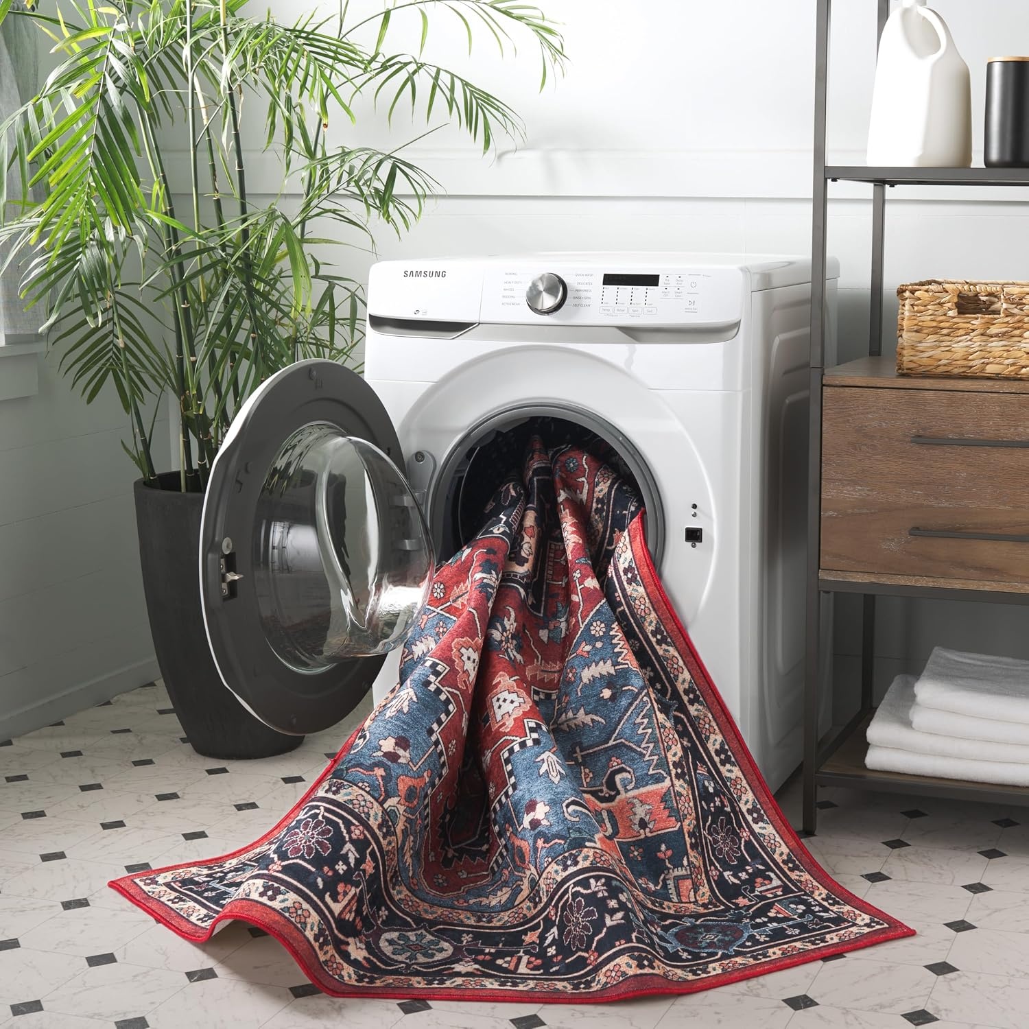 image:imageSafavieh Washable Rug Orlando Collection 5 x 76 Rust amp Blue NonShedding amp Easy to Clean Ideal for Living Room Bedroom Dining Space ORL762PRustBlue