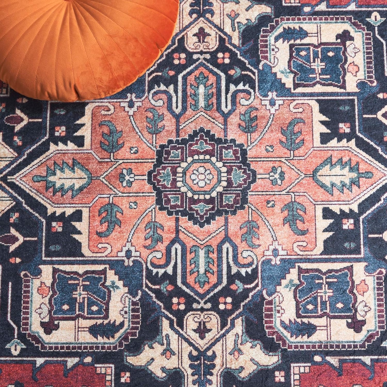 image:imageSafavieh Washable Rug Orlando Collection 5 x 76 Rust amp Blue NonShedding amp Easy to Clean Ideal for Living Room Bedroom Dining Space ORL762PRustBlue