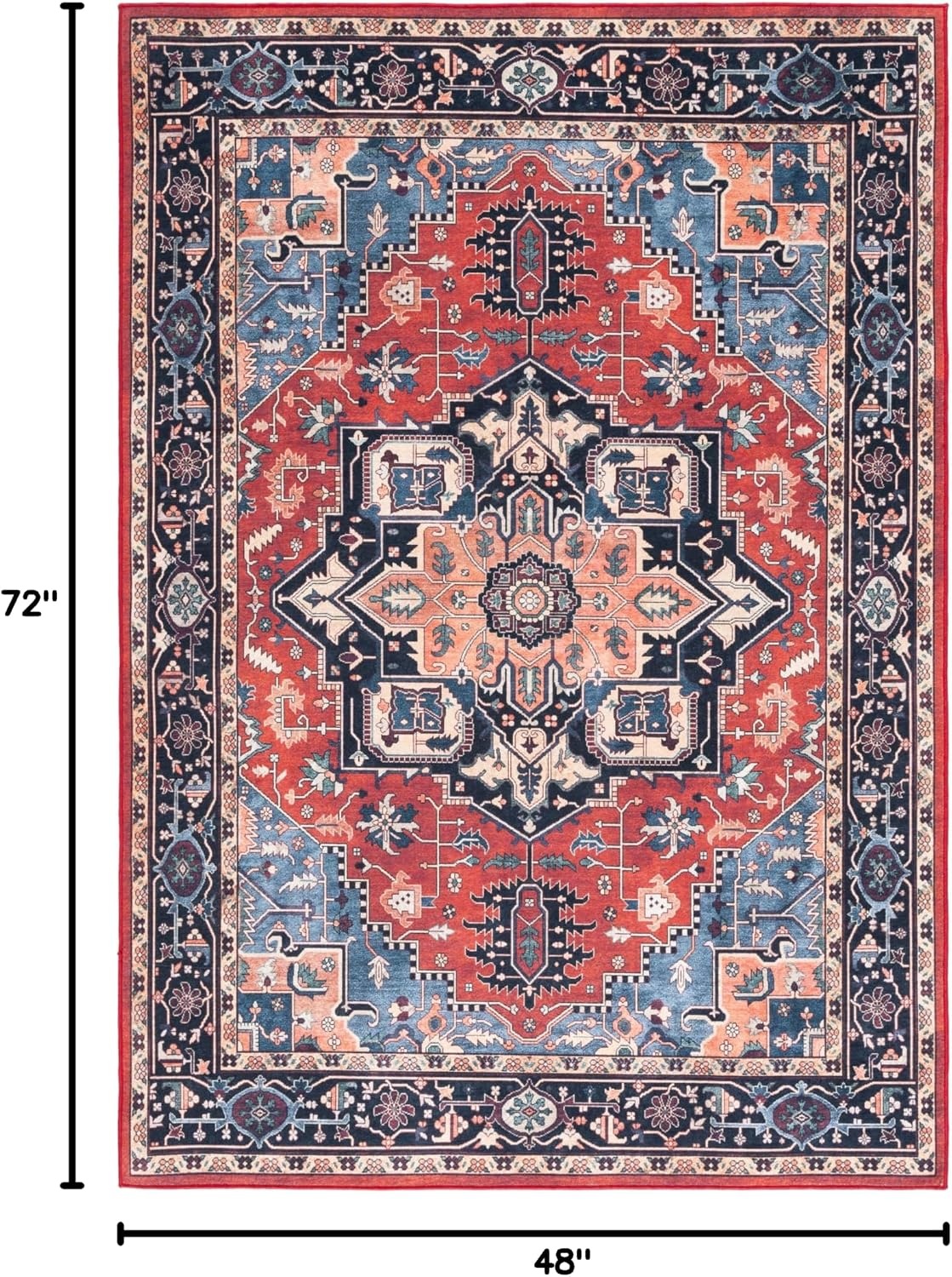 image:imageSafavieh Washable Rug Orlando Collection 5 x 76 Rust amp Blue NonShedding amp Easy to Clean Ideal for Living Room Bedroom Dining Space ORL762PRustBlue