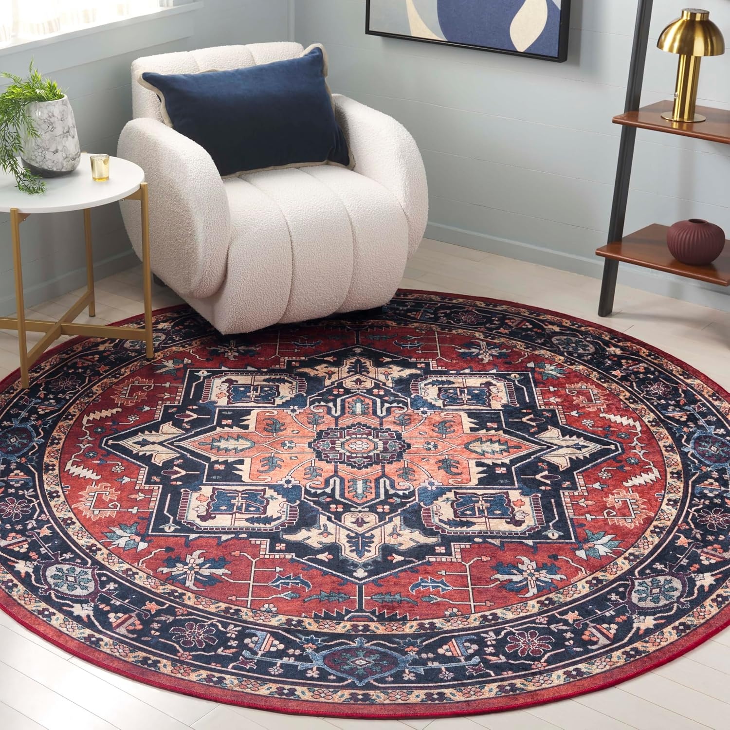 image:imageSafavieh Washable Rug Orlando Collection 5 x 76 Rust amp Blue NonShedding amp Easy to Clean Ideal for Living Room Bedroom Dining Space ORL762PRustBlue