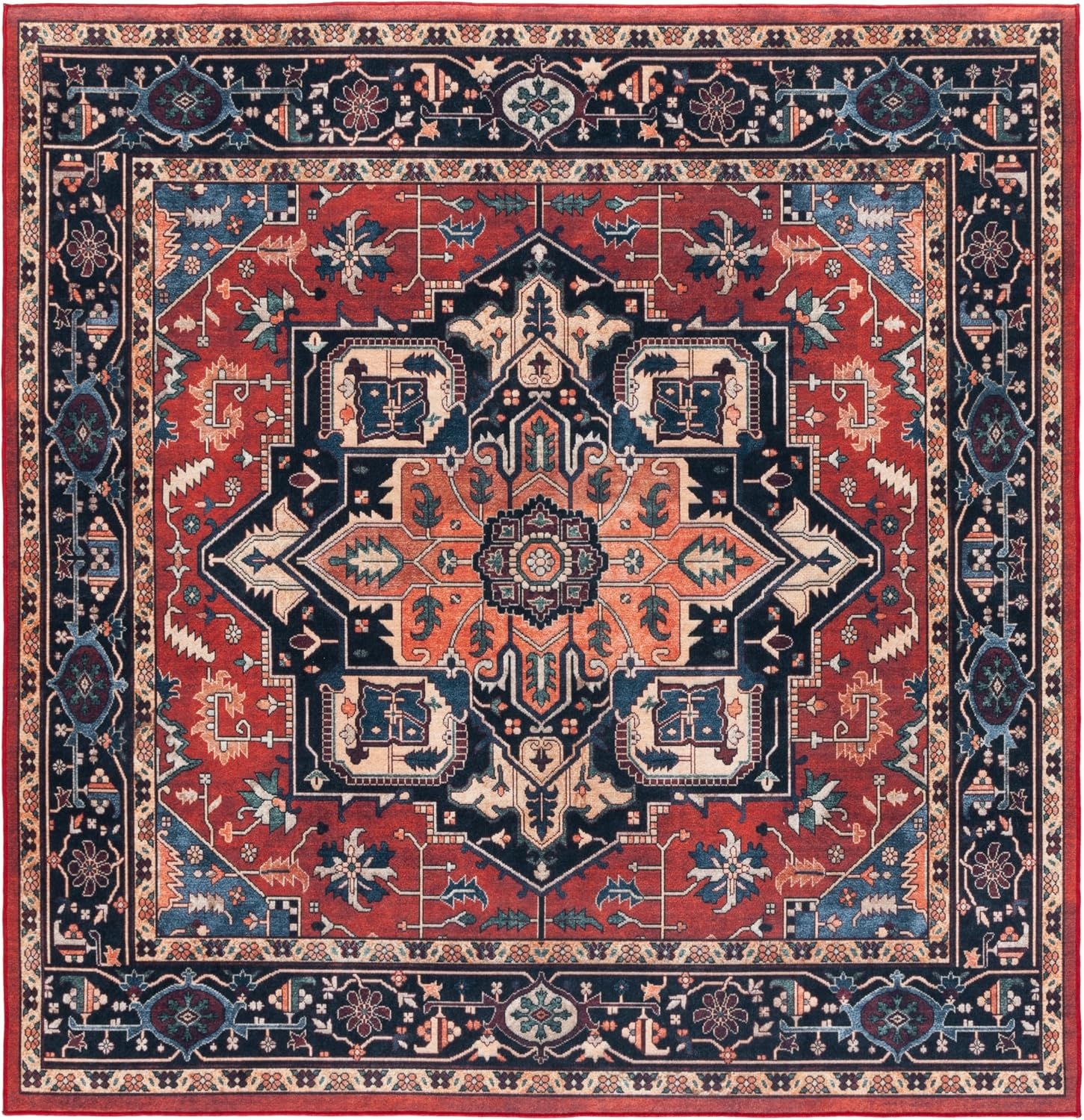 image:imageSafavieh Washable Rug Orlando Collection 5 x 76 Rust amp Blue NonShedding amp Easy to Clean Ideal for Living Room Bedroom Dining Space ORL762PRustBlue