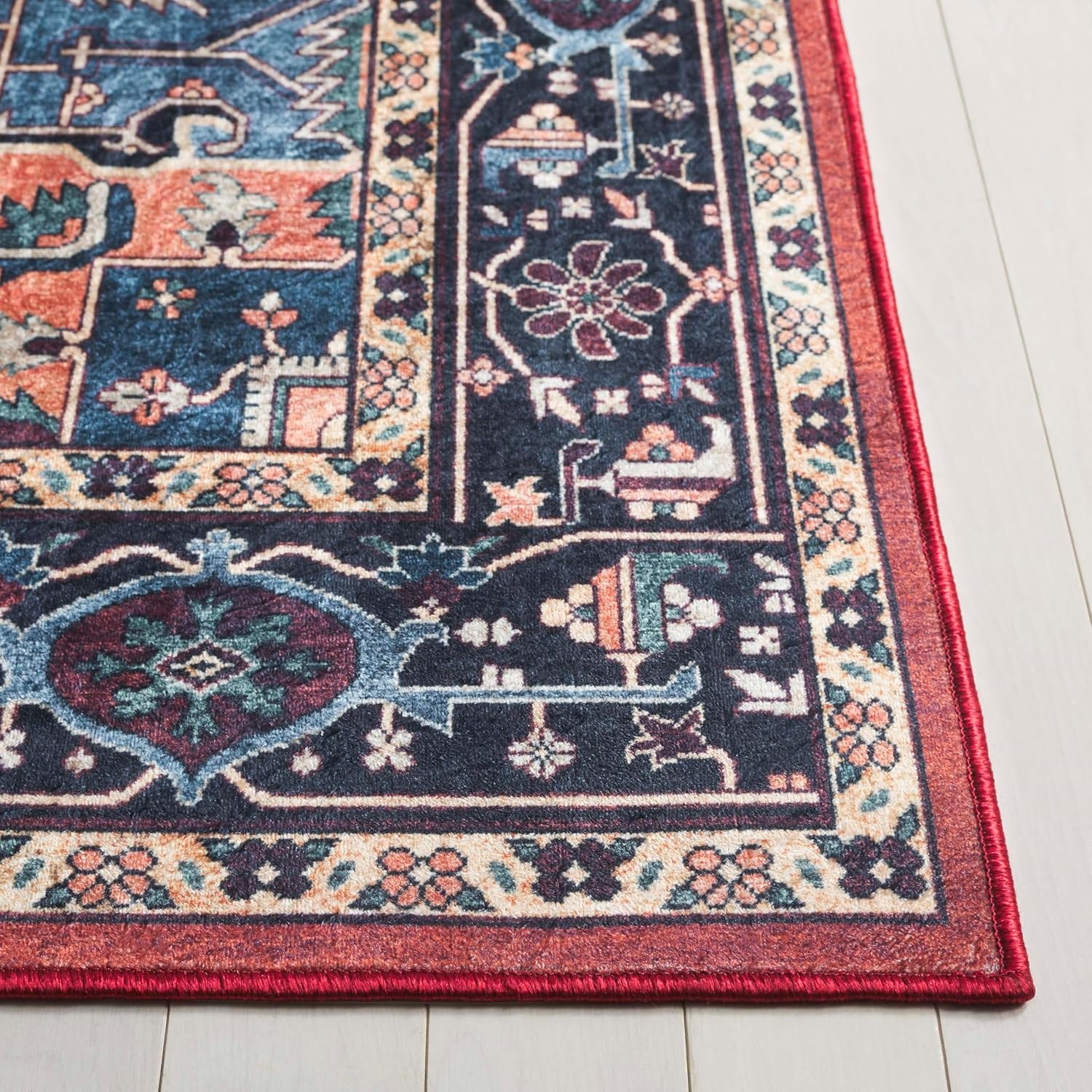 image:imageSafavieh Washable Rug Orlando Collection 5 x 76 Rust amp Blue NonShedding amp Easy to Clean Ideal for Living Room Bedroom Dining Space ORL762PRustBlue