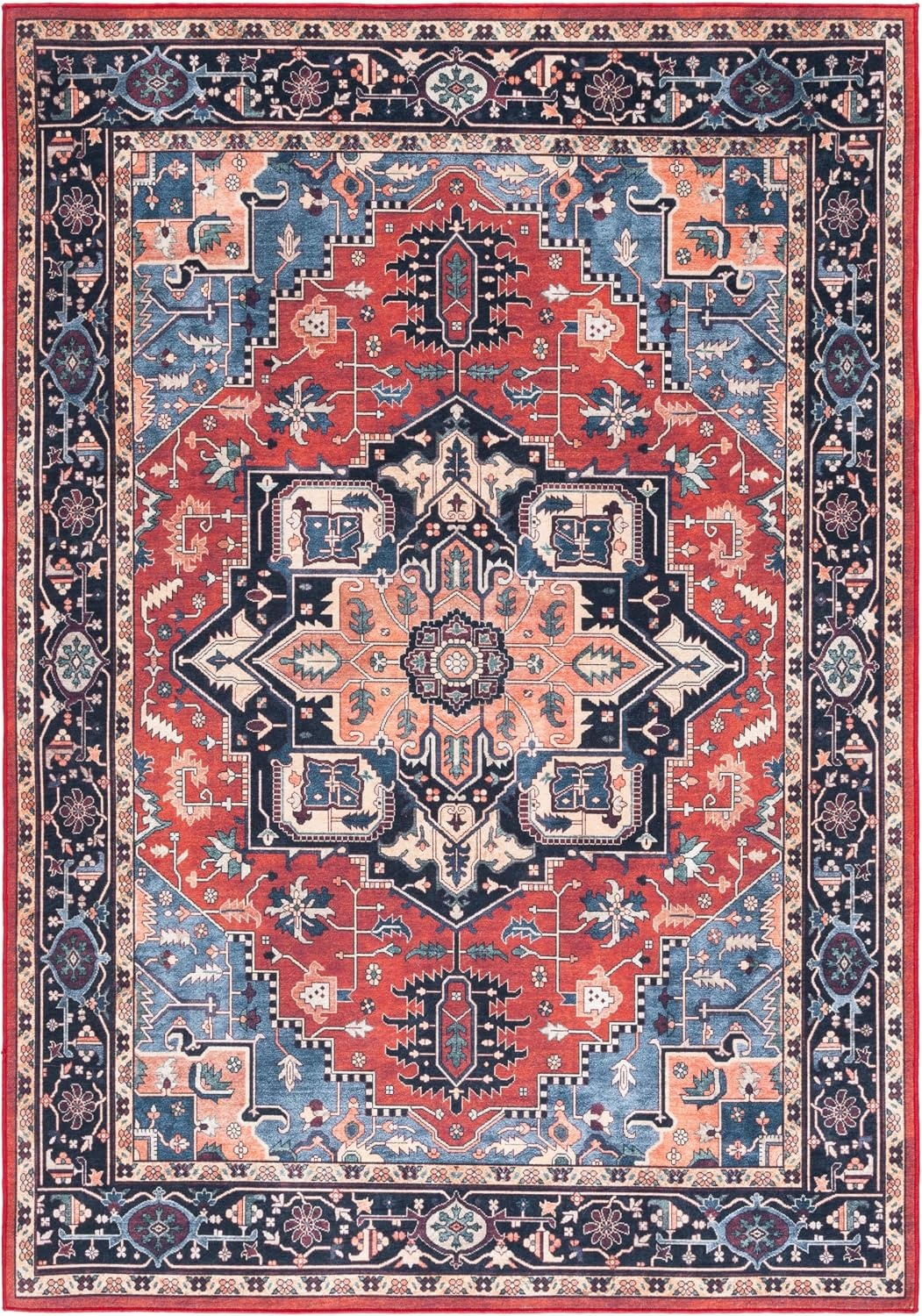 image:imageSafavieh Washable Rug Orlando Collection 5 x 76 Rust amp Blue NonShedding amp Easy to Clean Ideal for Living Room Bedroom Dining Space ORL762PRustBlue