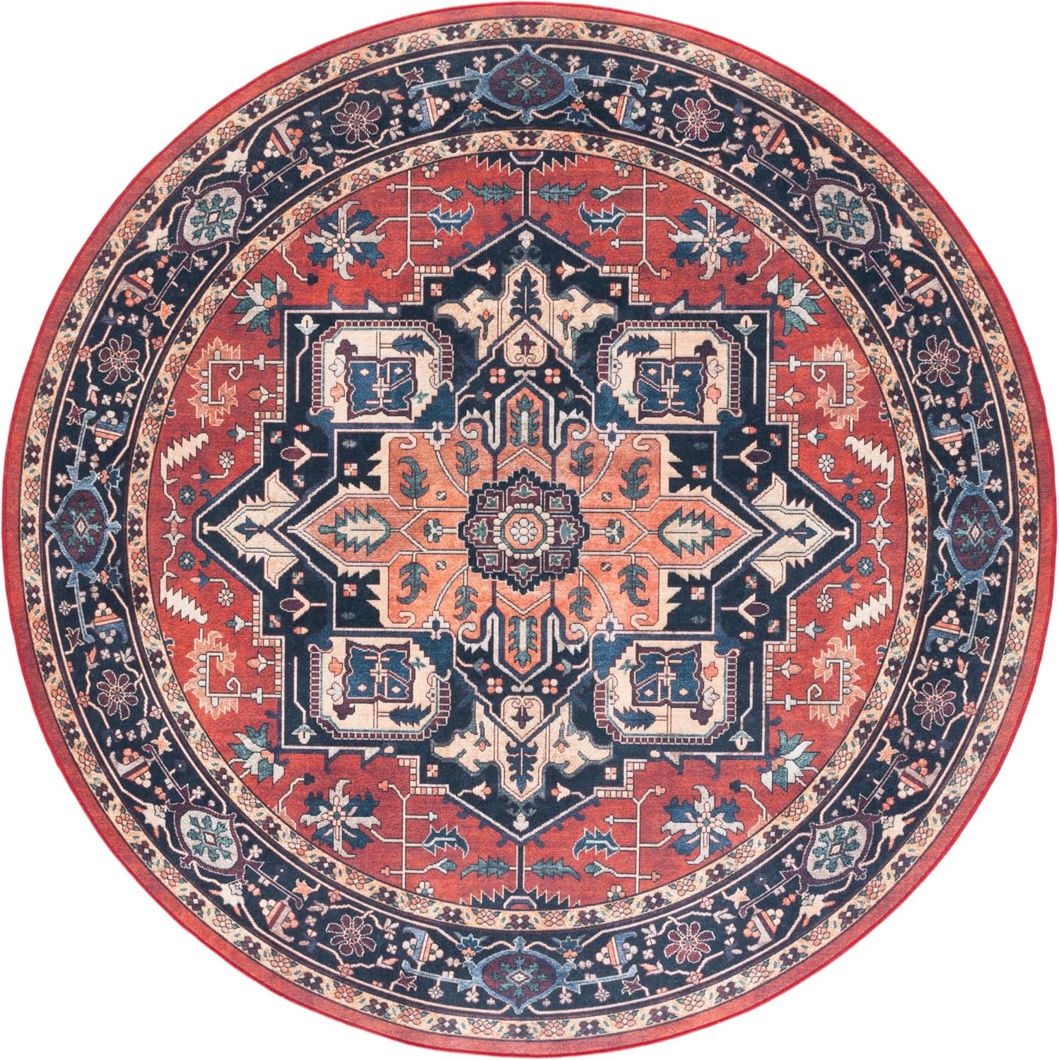 image:imageSafavieh Washable Rug Orlando Collection 5 x 76 Rust amp Blue NonShedding amp Easy to Clean Ideal for Living Room Bedroom Dining Space ORL762PRustBlue