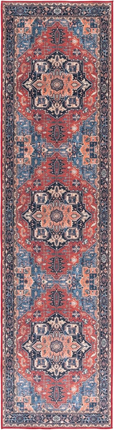 image:imageSafavieh Washable Rug Orlando Collection 5 x 76 Rust amp Blue NonShedding amp Easy to Clean Ideal for Living Room Bedroom Dining Space ORL762PRustBlue