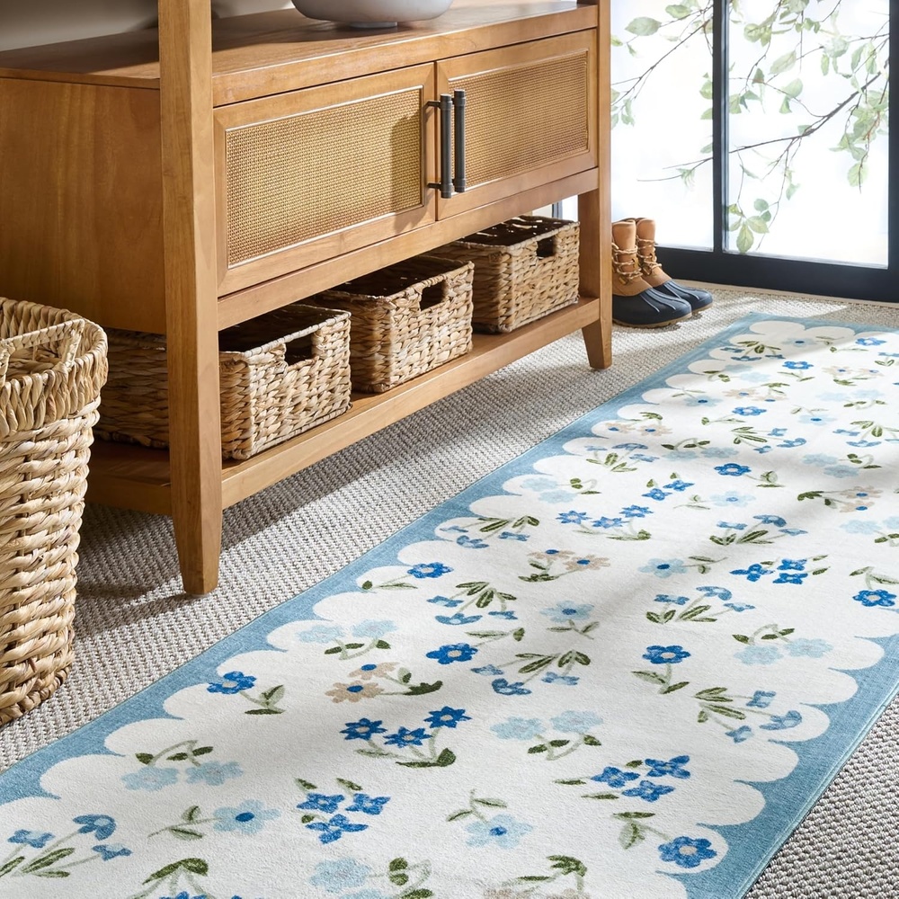 image:imageMartha Stewart x SAFAVIEH Machine Washable Area Rug Collection 5 x 8 Ivory amp Light Blue Slip Resistant amp Easy Cleaning Ideal for Ideal for Living Room Bedroom Dining Space MSRW198AIvoryLight Blue