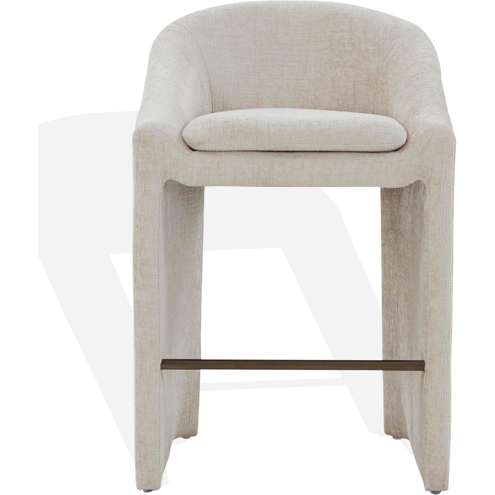 image:imageSAFAVIEH Couture Collection Kagan Taupe Chenille 31 Inch Bar Stool Upholstered BarHeight Seating with Curved Back Fully Assembled SFV4858DCreme