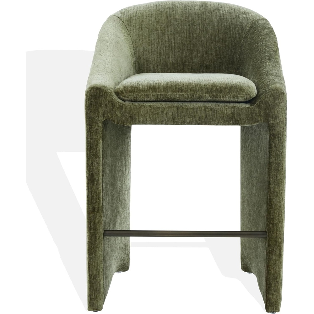 image:imageSAFAVIEH Couture Collection Kagan Taupe Chenille 31 Inch Bar Stool Upholstered BarHeight Seating with Curved Back Fully Assembled SFV4858DOlive Green