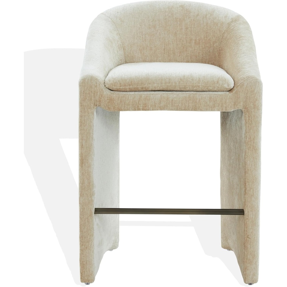 image:imageSAFAVIEH Couture Collection Kagan Taupe Chenille 31 Inch Bar Stool Upholstered BarHeight Seating with Curved Back Fully Assembled SFV4858DTaupe