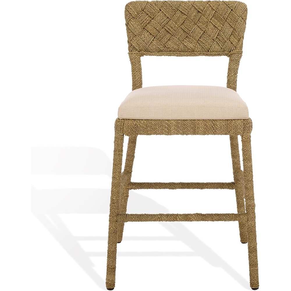image:imageSAFAVIEH Couture Collection  Rosemarie Woven Seagrass Counter Stool 25Inch Seat Height Cushioned CounterHeight Bar Stool for Kitchen Island Coastal Natural Style CWK2035ANaturalBeige