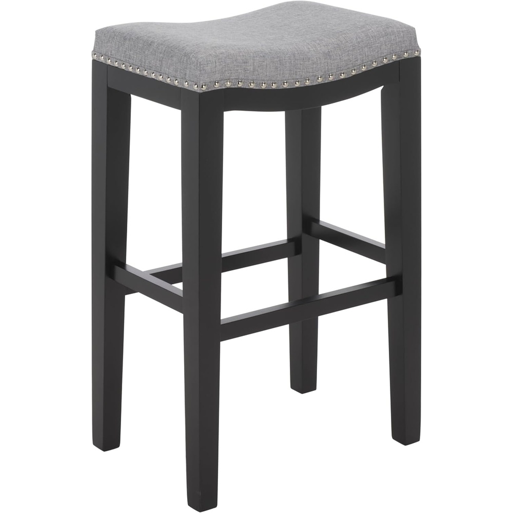 image:imageSAFAVIEH Furniture Amabi 30Inch Bar Stool Cream Linen amp Natural Brown Legs Solid Wood Ideal for Kitchen Dining Room BST5602AGreyBlack