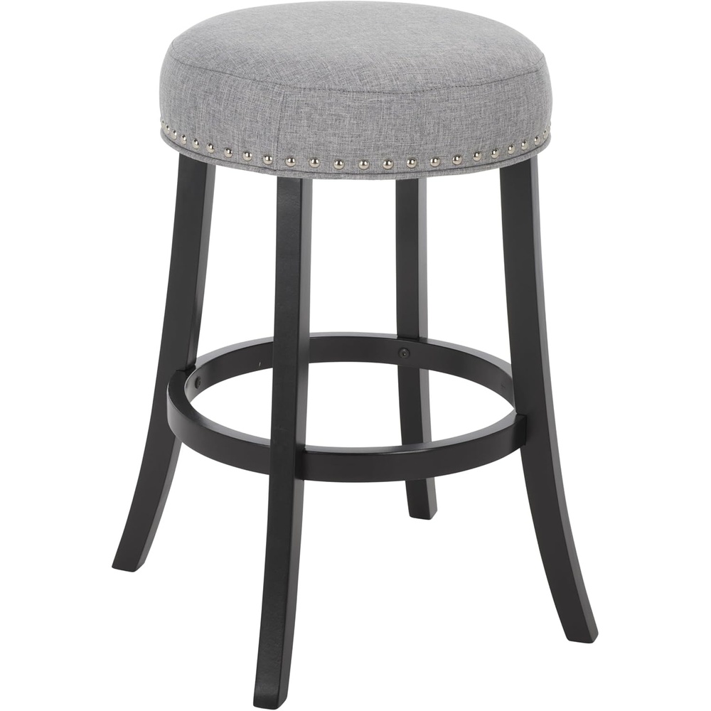 image:imageSAFAVIEH Furniture Amato 26Inch Counter Stool Grey Linen amp Black Legs Solid Wood Ideal for Kitchen Dining Room BST5600BGreyBlack