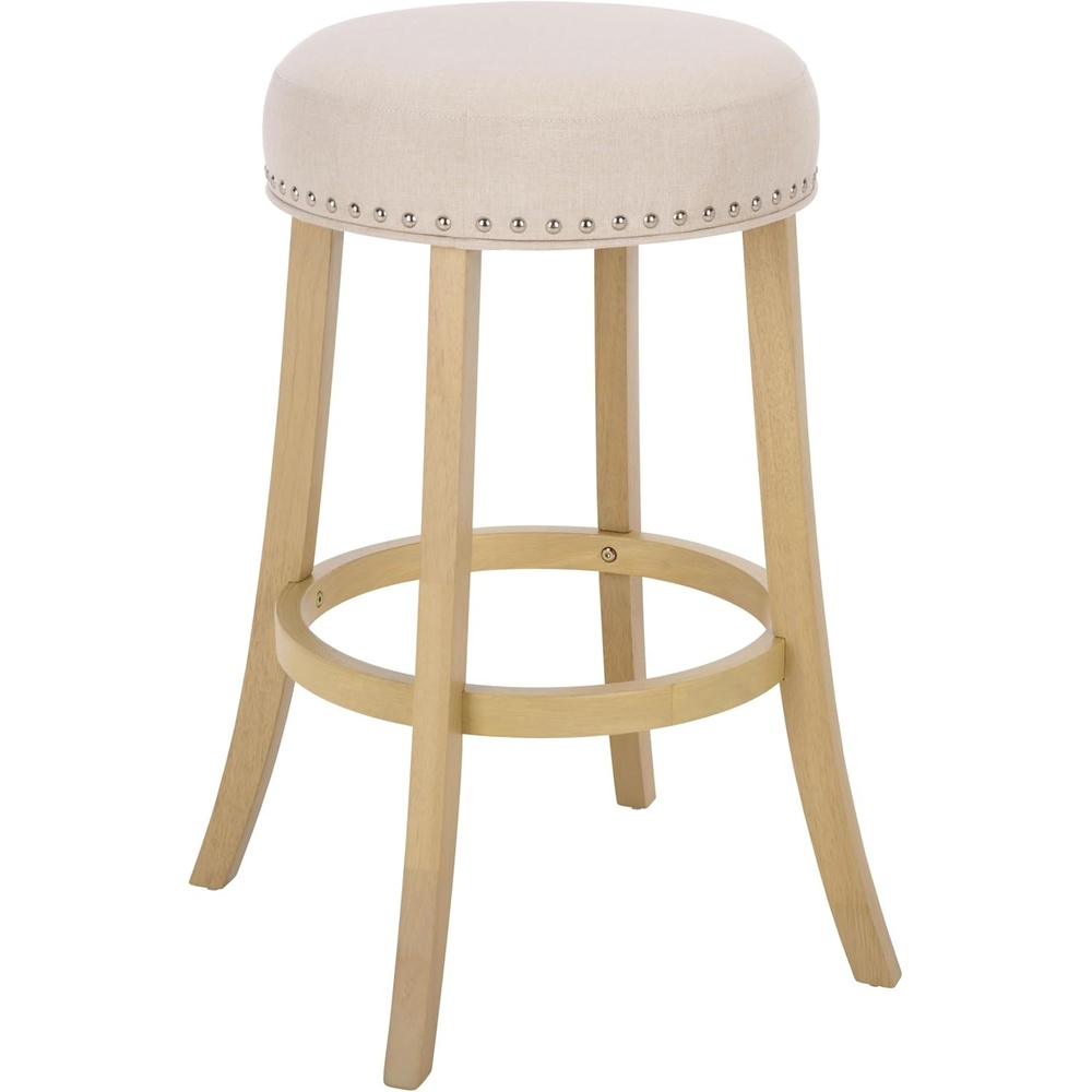 image:imageSAFAVIEH Furniture Mumbai 29Inch Bar Stool Grey Linen Seat amp Black Legs Solid Wood with Nailhead Trim Ideal for Kitchen Dining Room Bar Seating BST5606BCreamNatural