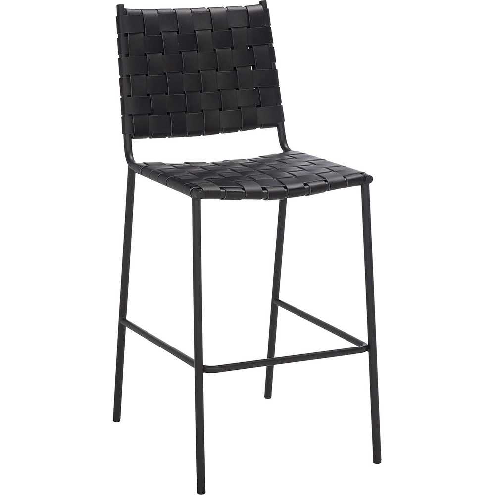image:imageSAFAVIEH Home Collection Bahari White Woven LeatherBlack 26inch Kitchen Island Breakfast Nook Counter Stool Fully AssembledBlack