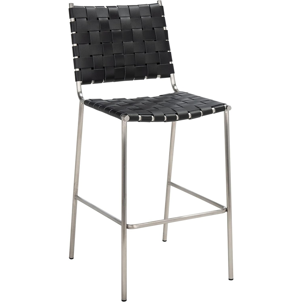image:imageSAFAVIEH Home Collection Bahari White Woven LeatherBlack 26inch Kitchen Island Breakfast Nook Counter Stool Fully AssembledBlackSilver