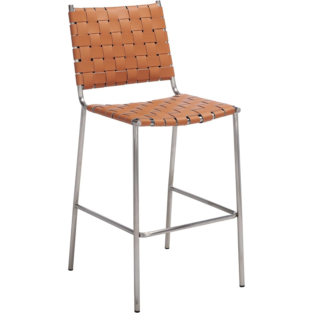 image:imageSAFAVIEH Home Collection Bahari White Woven LeatherBlack 26inch Kitchen Island Breakfast Nook Counter Stool Fully AssembledCognacSilver
