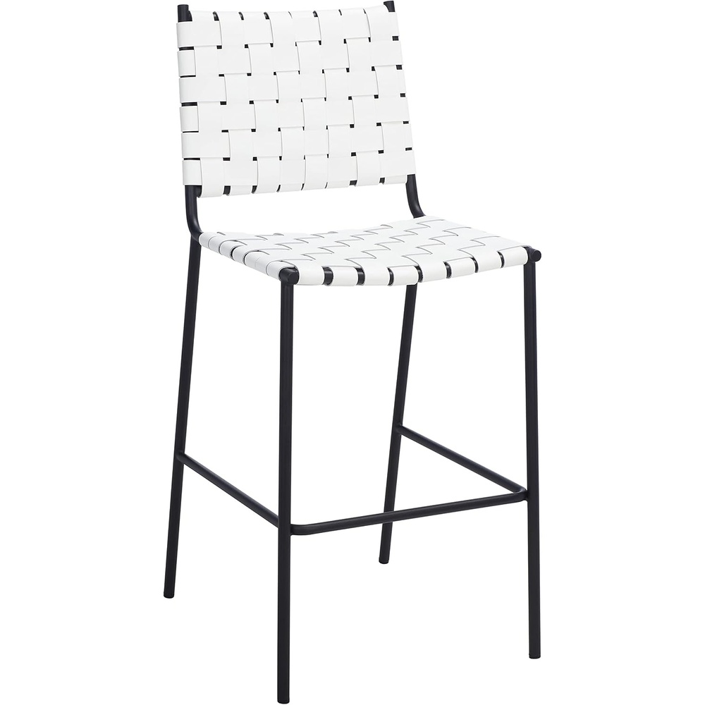 image:imageSAFAVIEH Home Collection Bahari White Woven LeatherBlack 26inch Kitchen Island Breakfast Nook Counter Stool Fully AssembledWhiteBlack