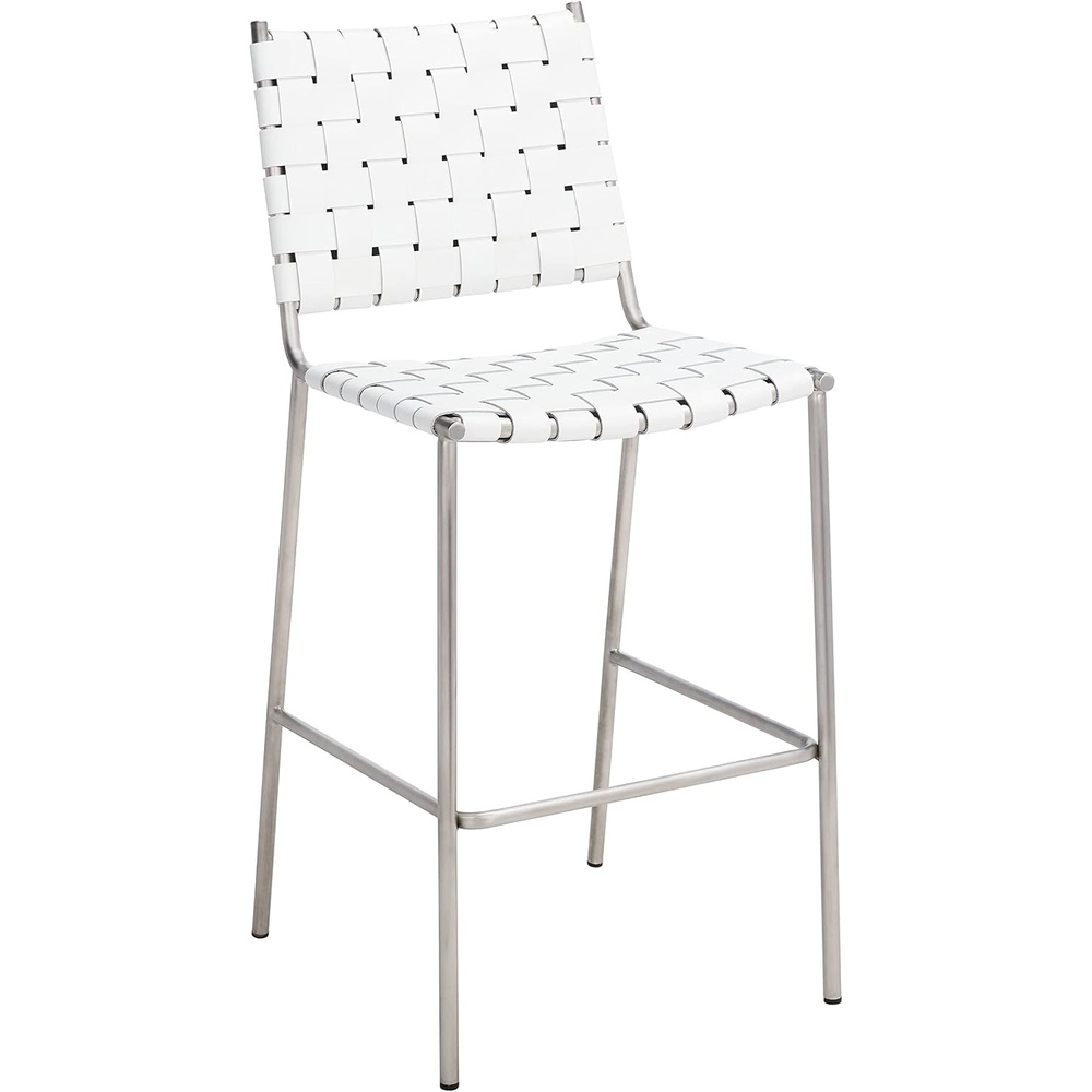 image:imageSAFAVIEH Home Collection Bahari White Woven LeatherBlack 26inch Kitchen Island Breakfast Nook Counter Stool Fully AssembledWhiteSilver