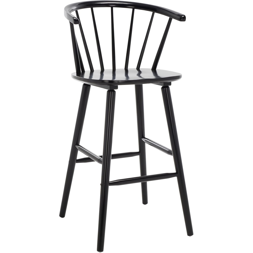 image:imageSAFAVIEH Home Collection Blanchard Farmhouse NaturalWhite Solid Wood Windsor Spindle 29inch Seat Height Bar Stool Set of 2Black