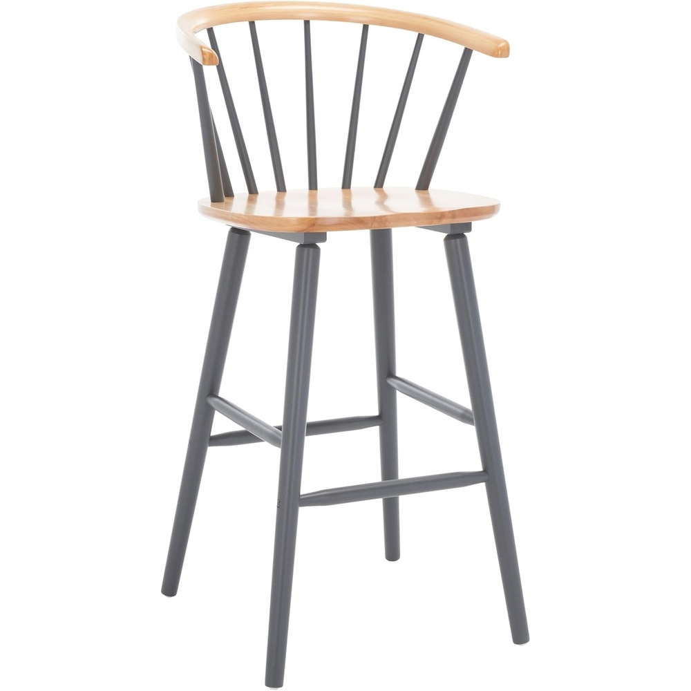 image:imageSAFAVIEH Home Collection Blanchard Farmhouse NaturalWhite Solid Wood Windsor Spindle 29inch Seat Height Bar Stool Set of 2NaturalGrey