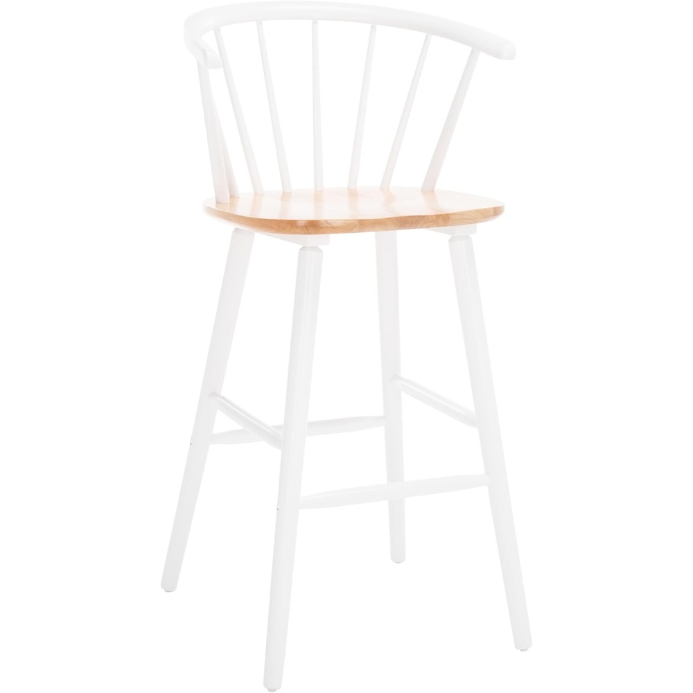 image:imageSAFAVIEH Home Collection Blanchard Farmhouse NaturalWhite Solid Wood Windsor Spindle 29inch Seat Height Bar Stool Set of 2NaturalWhite
