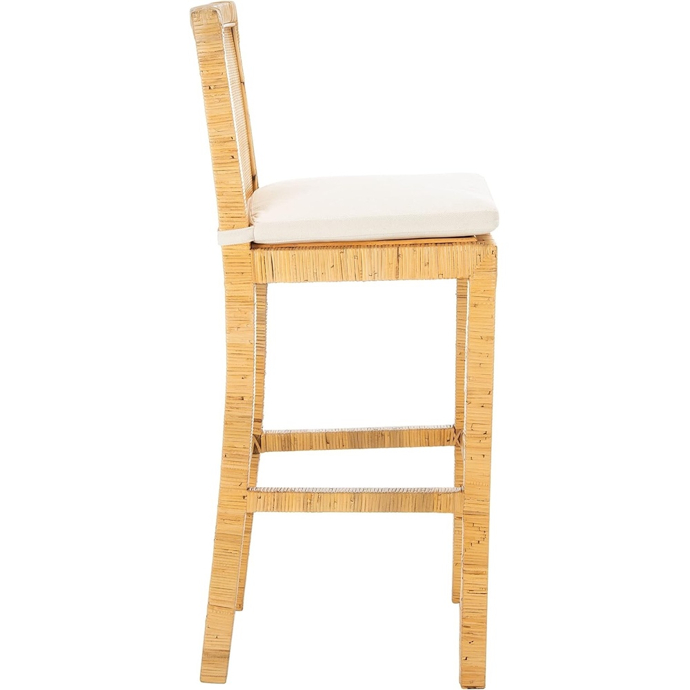 image:imageSAFAVIEH Home Collection Tojo Natural CaneWhite Solid Wood 30inch Bar Stool with Cushion Fully Assembled