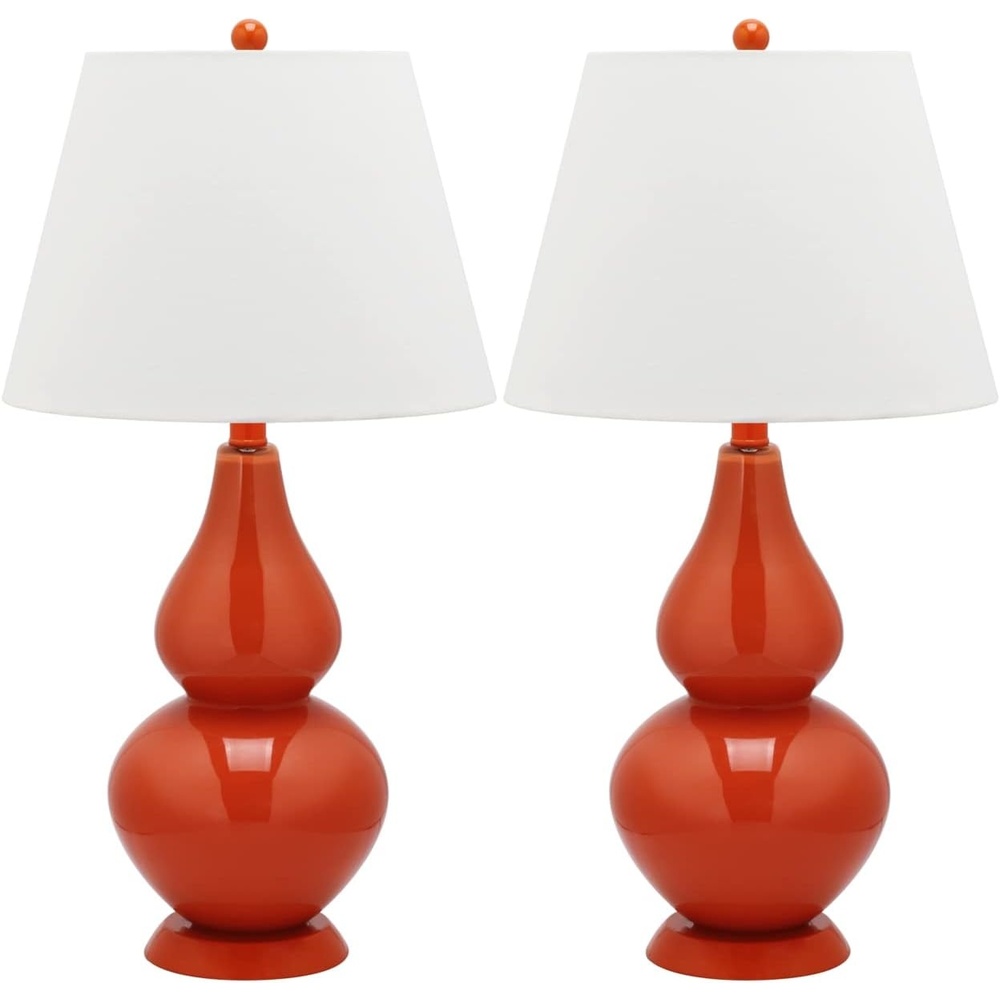 image:imageSAFAVIEH Lighting Collection Cybil Modern Contemporary Blood Orange Double Gourd Glass 27inch Bedroom Living Room Home Office Desk Nightstand Table Lamp Set of 2 LED Bulbs IncludedOrange Set of 2