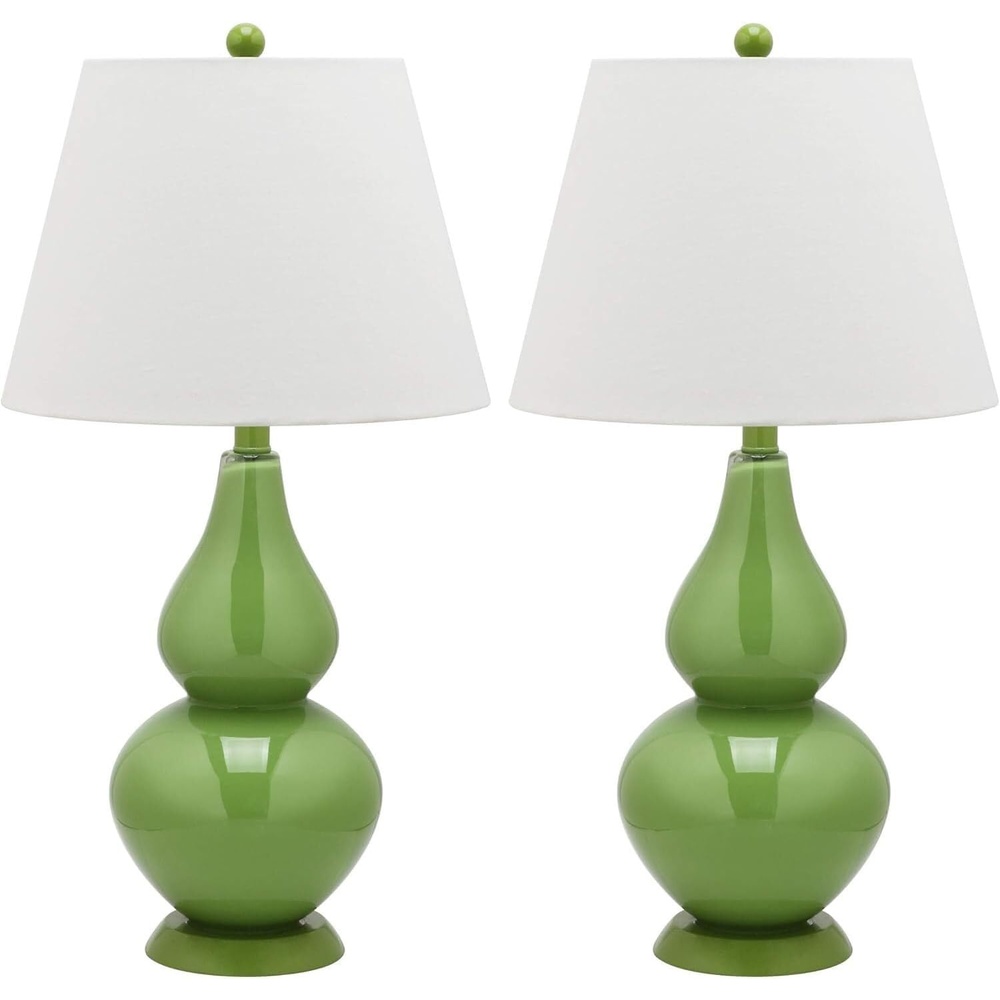 image:imageSAFAVIEH Lighting Collection Cybil Modern Contemporary Blood Orange Double Gourd Glass 27inch Bedroom Living Room Home Office Desk Nightstand Table Lamp Set of 2 LED Bulbs IncludedGreen Set of 2