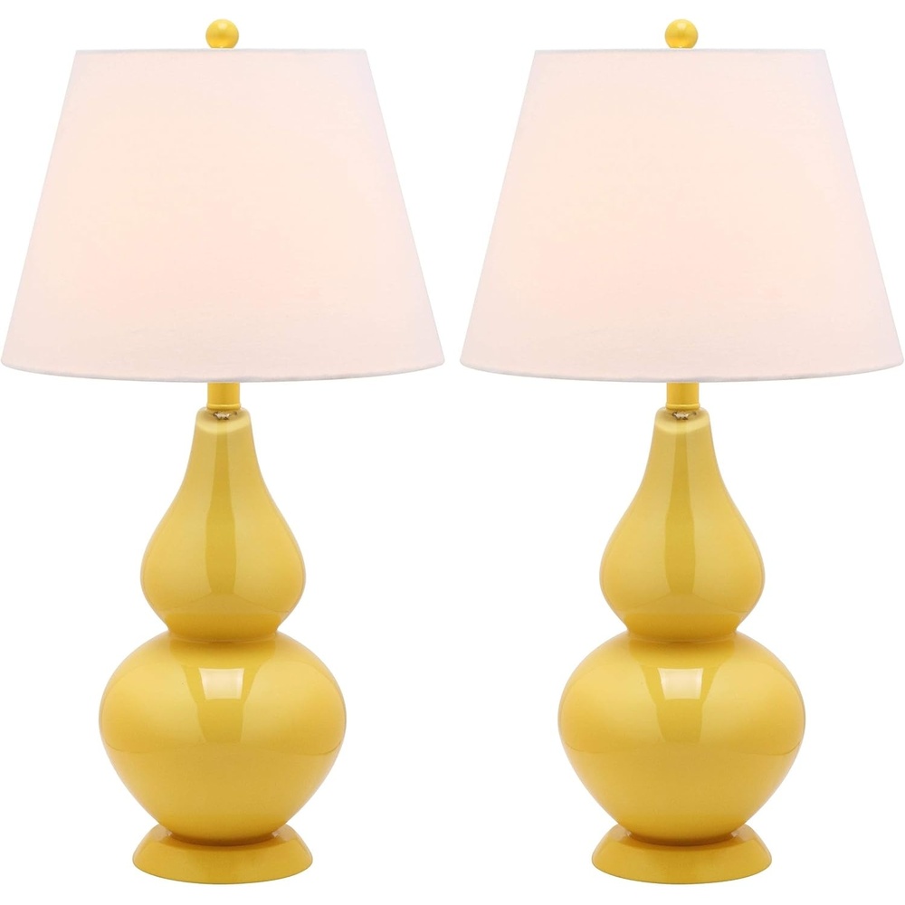 image:imageSAFAVIEH Lighting Collection Cybil Modern Contemporary Blood Orange Double Gourd Glass 27inch Bedroom Living Room Home Office Desk Nightstand Table Lamp Set of 2 LED Bulbs IncludedYellow