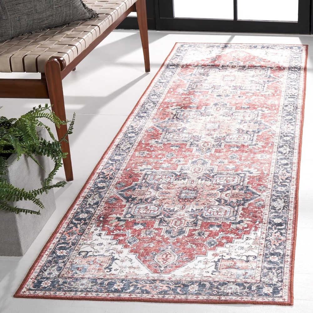 image:imageSAFAVIEH Washable Rug Arizona Collection  8 x 10 Blue amp Beige Slip Resistant amp Easy to Clean Ideal for Living Room Bedroom Home Office Dining Space ARZ523MBrownBlue